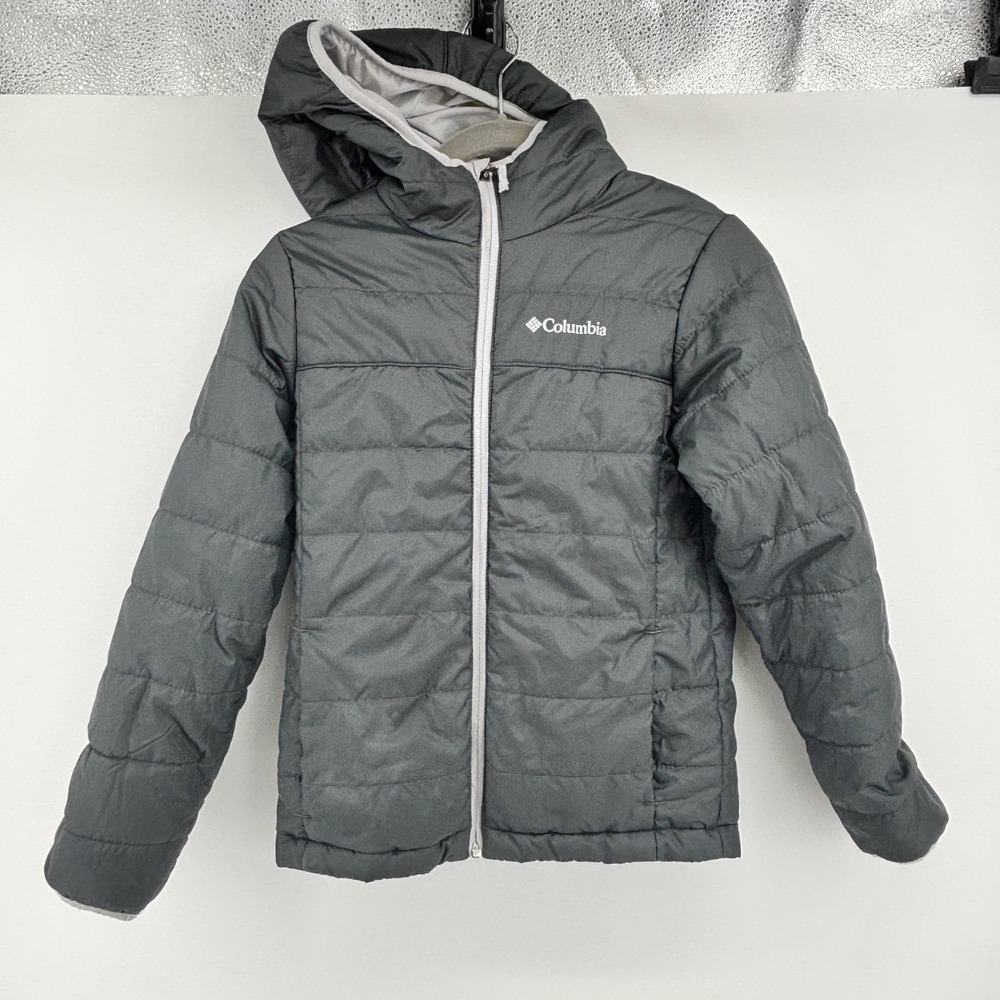 Columbia Kids Dark Gray Quilted Puffer Hooded Jacket Size M 10/12 XY0106